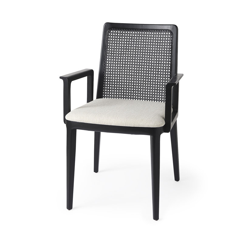 Chaise de salle à manger rembourrée en tissu crème et noire