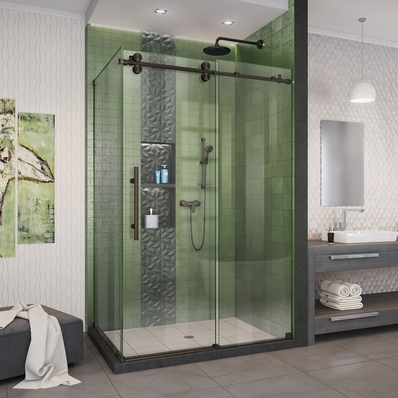 Enigma-XO Single 60.37" W x 32.5" D x 76" H Frameless Rectangle Shower Enclosure, Oil Rubbed Bronze