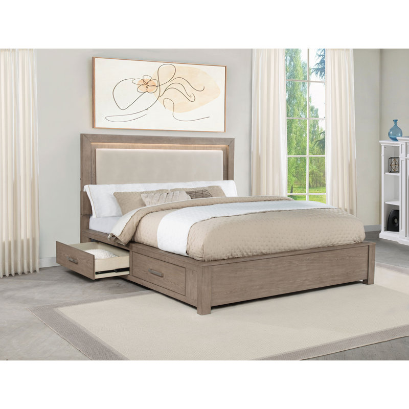 Gursevak 56-inch Eastern King LED Storage Bed Barley Brown, King