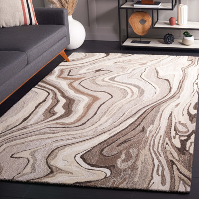 Jamario Hand Tufted Wool Cotton Abstract Rug in Brown/Ivory