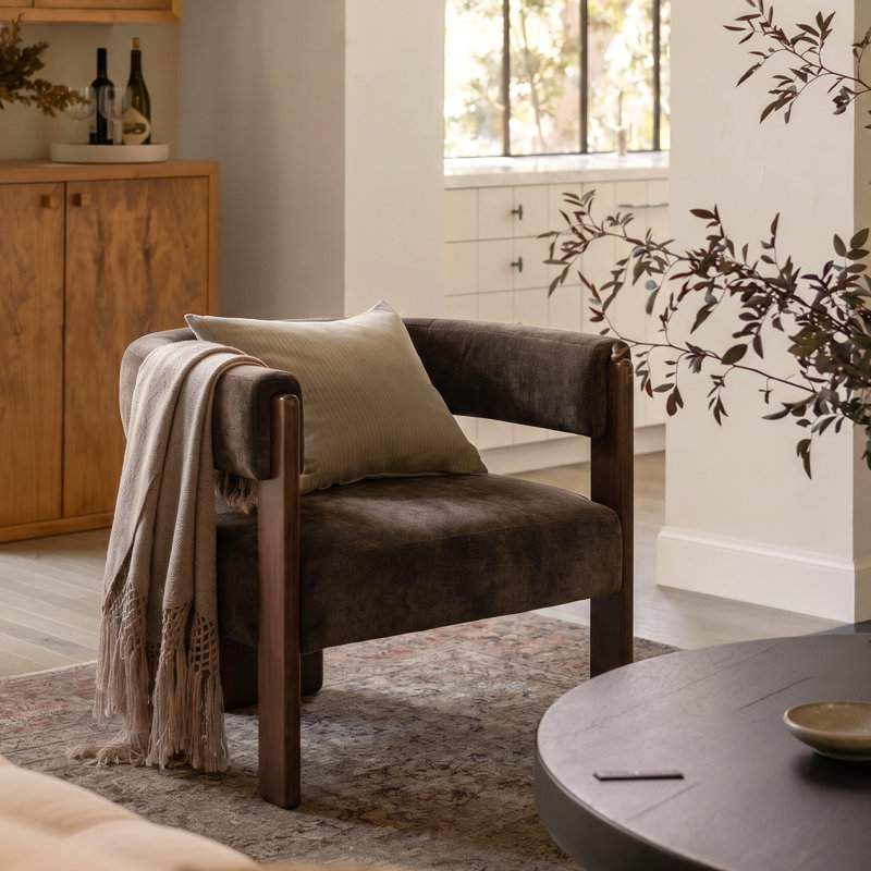 Melanney Modern Upholstered Fabric Accent Armchair, Dark Brown Velvet