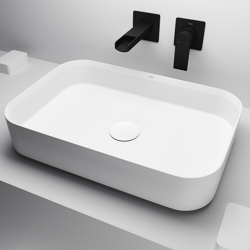 VIGO UltraThin™ 21-in L x 14-in W Matte White Matte Stone™ Vessel Rectangular Minimalist Bathroom Sink