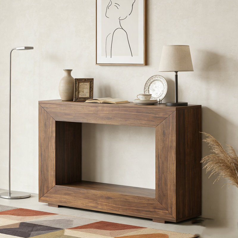Farmhouse Rustic Wood Entryway Sofa Table with Storage, Brun rustique