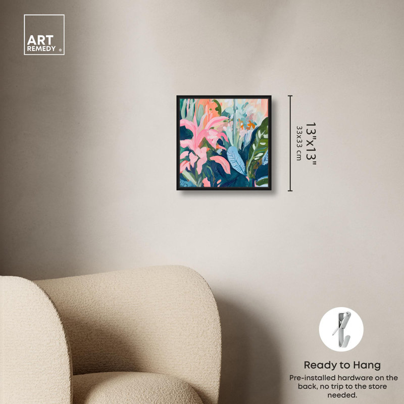 Art Remedy, art tropical brillant sur toile, H 13 po x l 13 po, Cadre flottant noir