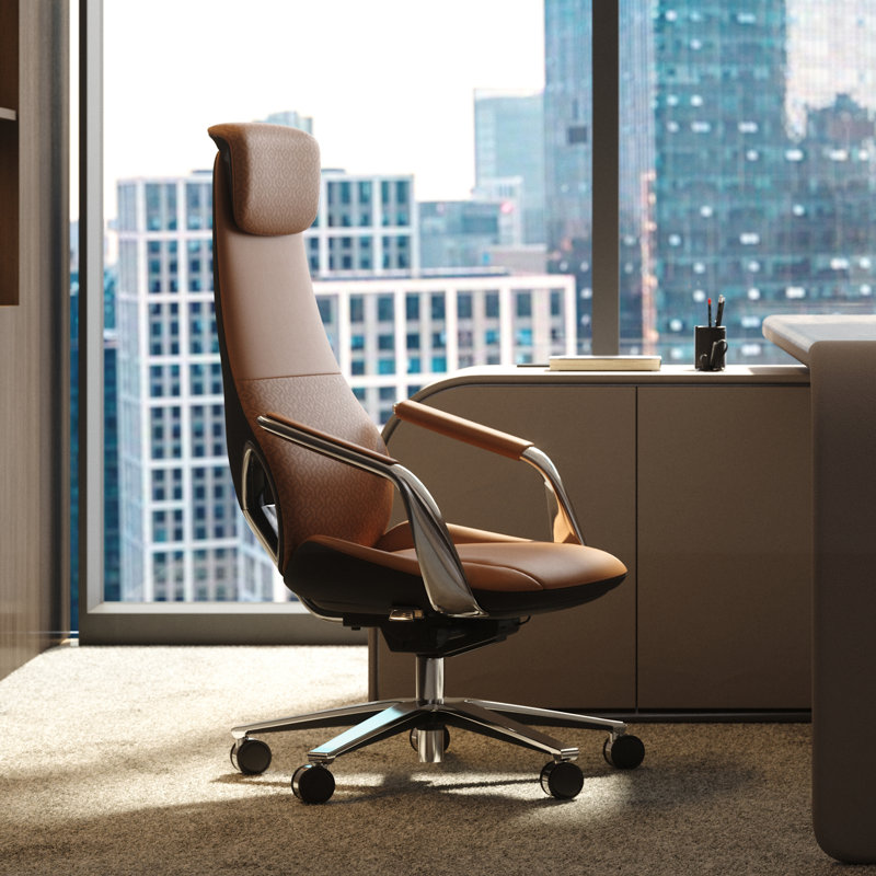 Real Genuine Leather Executive Office Chair, Top Grain Leather Office Chair with High Back, Comfy and Modern for Executive Luxury Desk, Ergonomic with Adjustable Height,Reclining（Brown)
