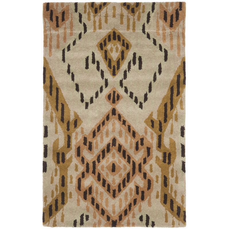 Tapis brun / ivoire en laine touffeté à la main à motif géométrique Eaton, Rectangle 2 pi 6 po x 4 pi