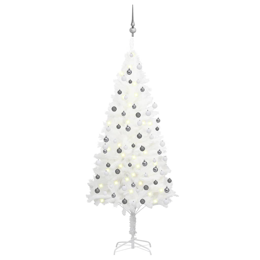 Künstlicher Weihnachtsbaum Weiß 150 cm mit 150 LED-Leuchten und Kiefernzapfen