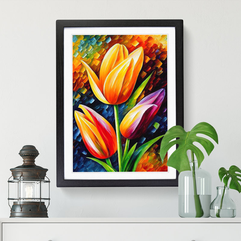 Tulip Flowers - Single Picture Frame Painting, 64cm H x 46cm W x 2cm D, Black