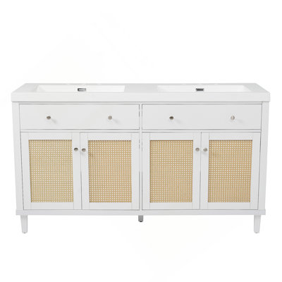 Meuble-lavabo de salle de bain avec double lavabo, grand rangement, fonctionnement en douceur, pieds robustes et boutons fonctionnels pour les salles de bain modernes