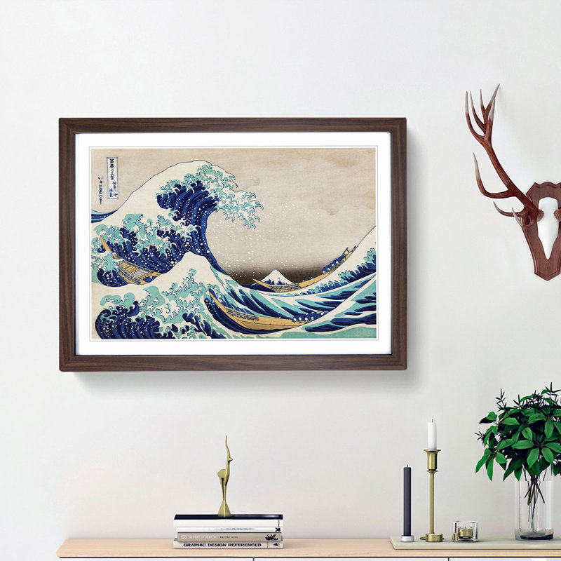 The Great Wave Off Kanagawa by Katsushika Hokusai - Picture Frame Painting Print on MDF, Walnut Framed