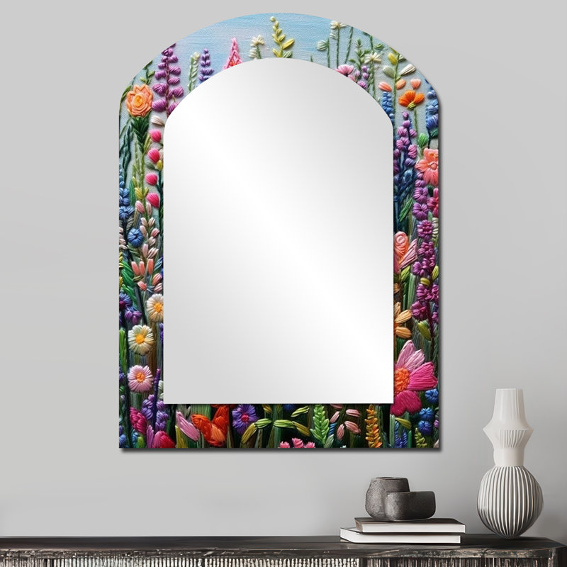 Miroir mural décoratif traditionnel à fleurs vibrantes, 34 po x 25 po
