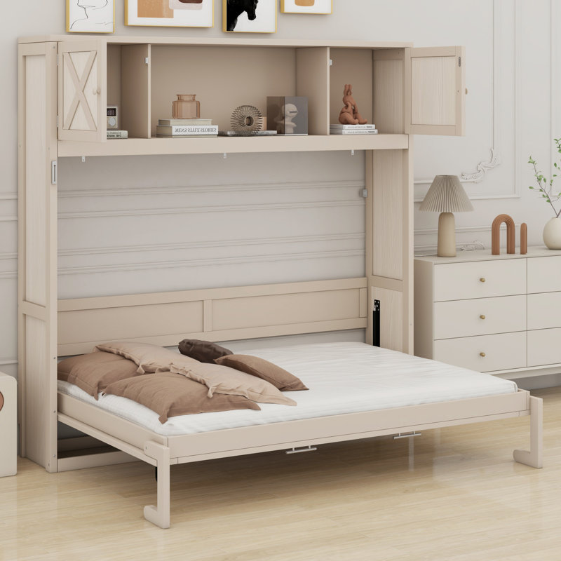 Murphy Bed With Storage Cabinets, Beige
