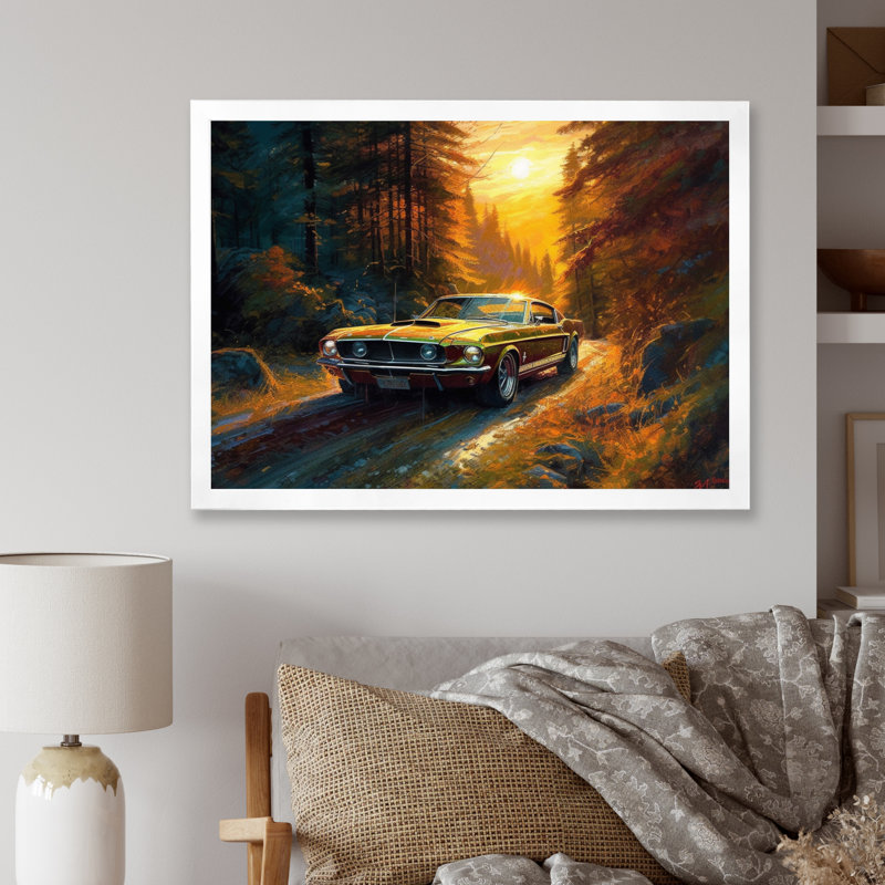 «Mustang Forest Drives III», reproduction sur toile, H 16 po x l 32 po x P 1 po, Cadre photo blanc