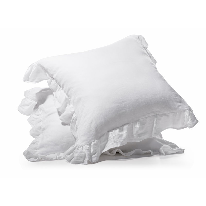  Stone Washed Linen Euro Shams, 26"x26", White