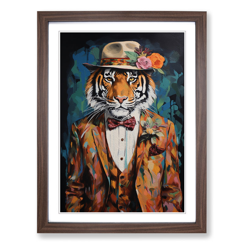 XYZ-FRM-V1223-6170 Tiger Contemporary - Single Picture Frame Print on Wood, Walnut , 46cm H x 34cm W x 2cm D