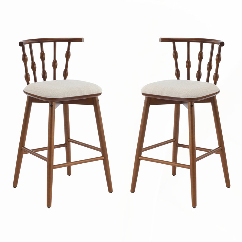 Ensemble de 2 tabourets de bar d'intérieur en bois Doria, finition noyer avec revêtement beige, Noyer