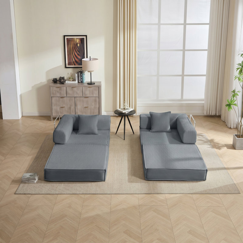 Canapé modulaire en velours côtelé avec 2 coussins, Gris