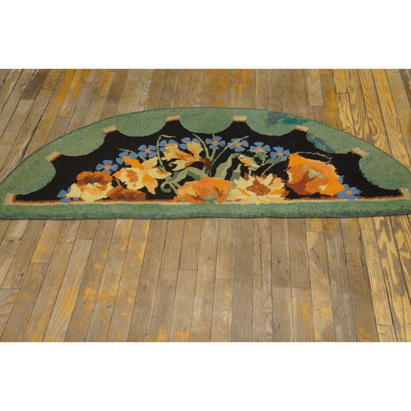 Semi Round Vintage Mid Century Floral American Hooked Rug