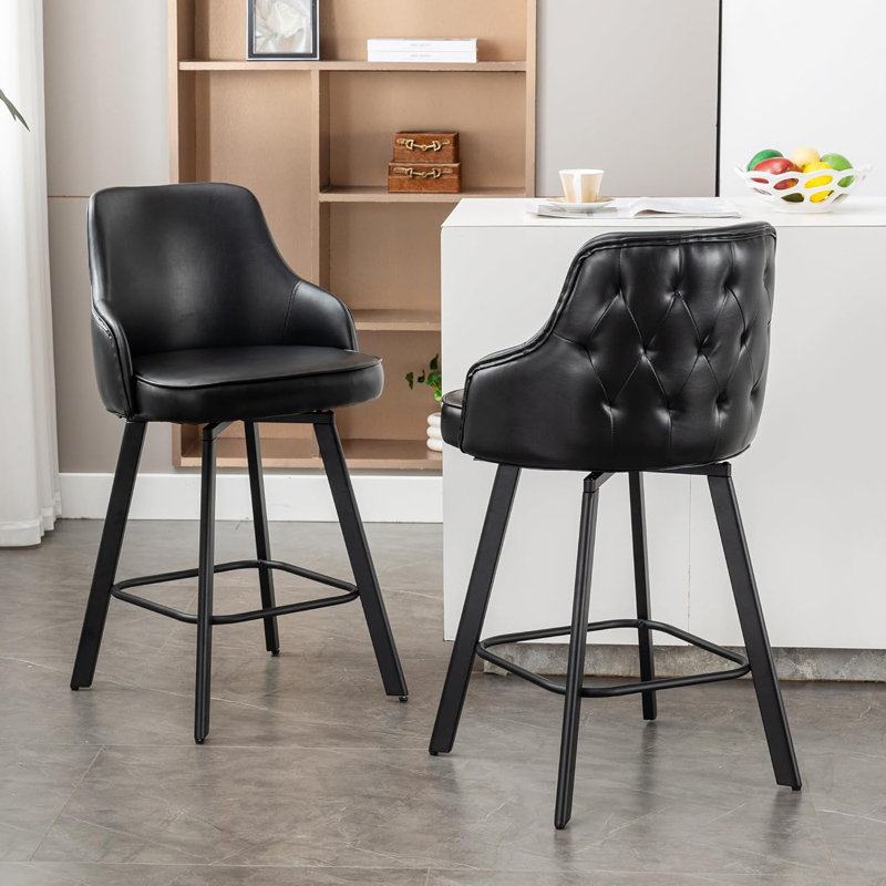 Tabouret de comptoir pivotant rembourré avec dossier haut (ensemble de 2), Noir, 2