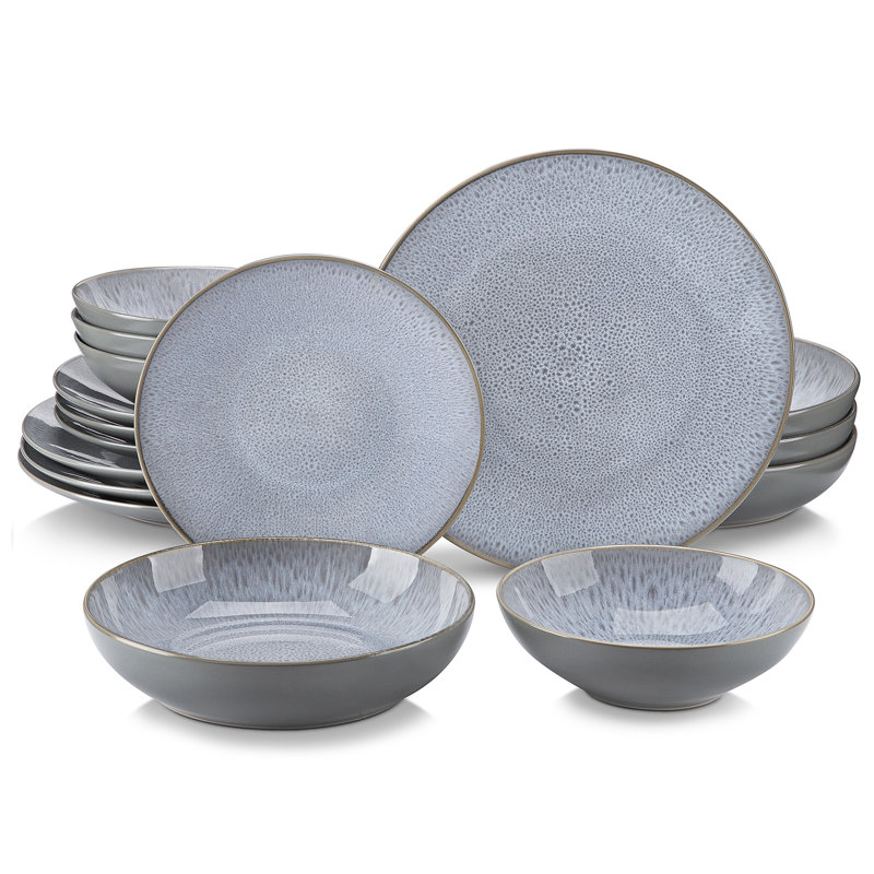 Karsabe Dinner Service Stoneware 16-piece Combination Service Set Of Earthenware, Tableware Set In Vintage Look For 4 People