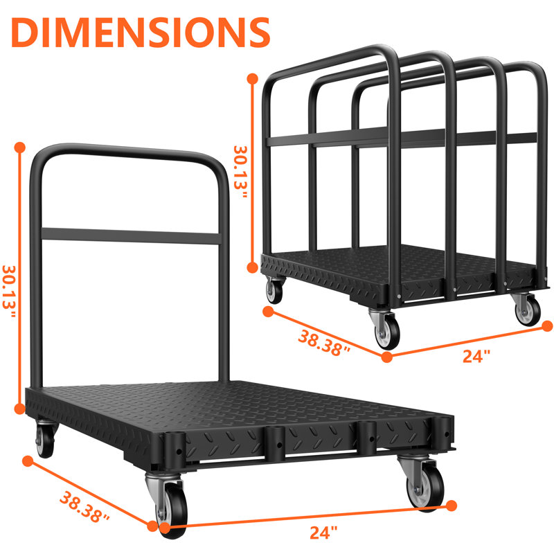 2-in-1 Panel Cart,1500 LB Capacity Dolly Lumber Cart, Flat Carts with Wheels for Moving, Warehouse, Factory, Home & Logistics​