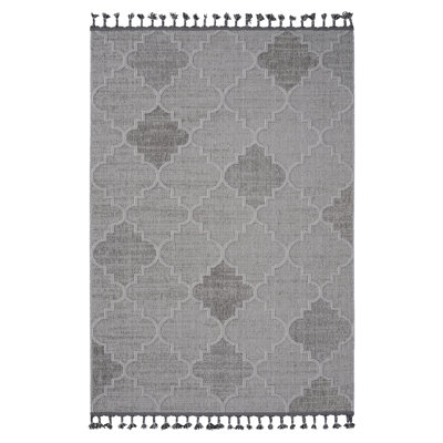 6X9 Trellis Indoor/Outdoor Area Rug - White And Grey