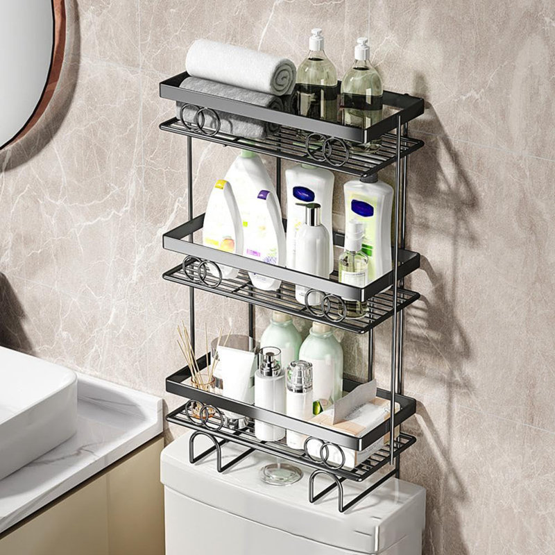 Étagère de rangement au-dessus de la toilette, organisateur de salle de bain à 3 niveaux au-dessus de la toilette, support et support pour tablette de toilette sans perçage, économiseur d'espace pour les petits espaces, tablette de rangement pour la maison