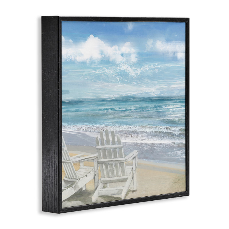 «Adirondack Chairs on the Beach», impression, Giclée encadrée noir minuit, H 12 po x l 12 po