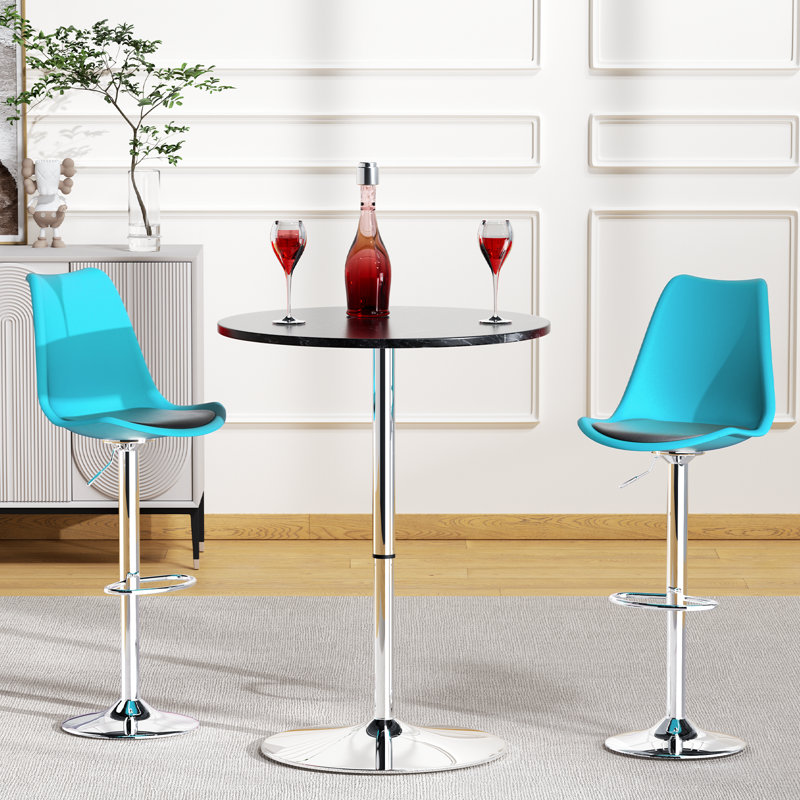 Claudia Adjustable Swivel Bar Stools, Kitchen Counter Height Barstools Dining Chairs with Footrest, Blue/Black