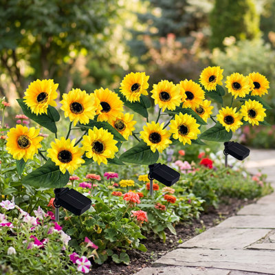 Solar Sunflower Stake Lights, LED Outdoor Garden Decor
