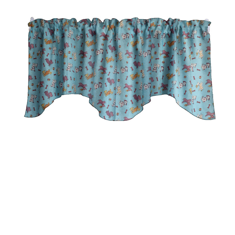 Cantonnière festonnée à imprimé chiots, Bleu
