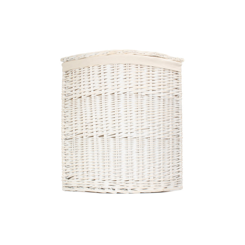 Wicker Lined Corner Laundry Bin Basket, White Wash/White Lining, Large (60cm H x 46cm W x 46cm D)