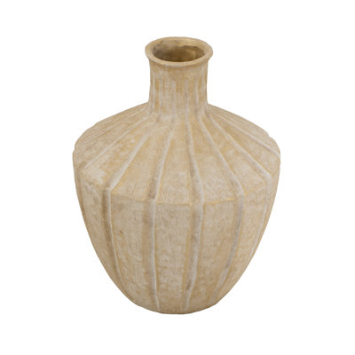 10X10x13.5" Ridged Terracotta Vase With Earthy Gold Finish