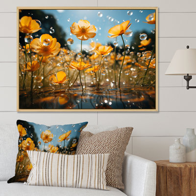 «Peach Buttercups Field Vibrant II», reproduction d'art sur toile