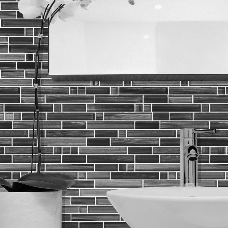 Handicraft 12 in. x 12 in. Stained Glass Straight Edge Linear Mosaic Wall & Pool Tile, Calligraphy