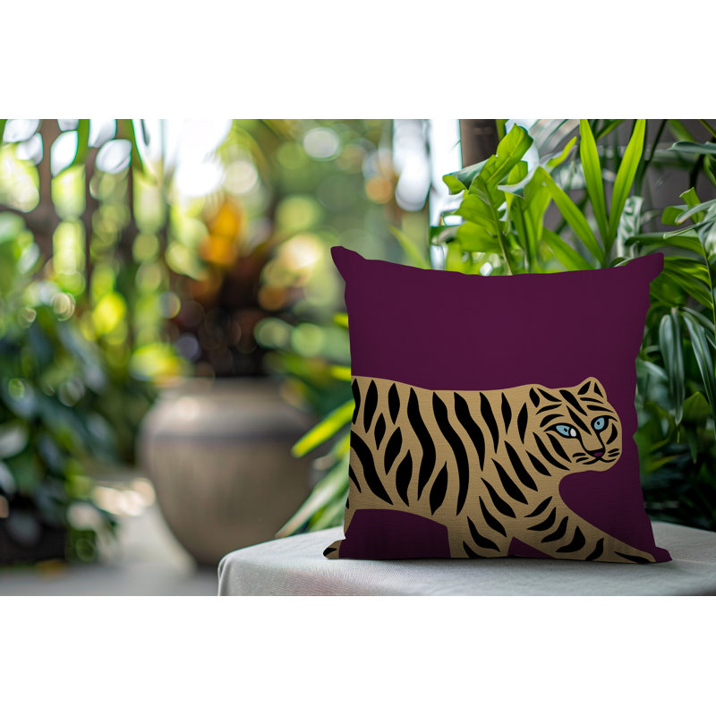 Oreiller carré intérieur / extérieur Gigi Tiger, H 16 po x l 16 po, Mauve