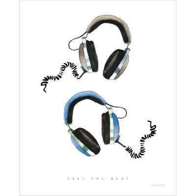 " Headphones Love Blue Gray " by Mercedes Lopez Charro Painting Print