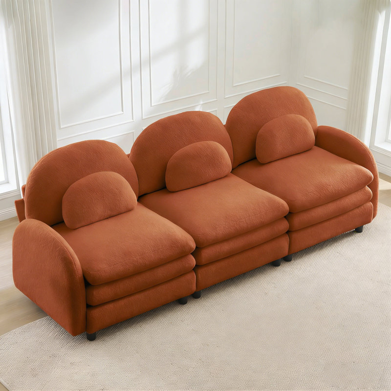 Canapé rembourré Cloud, canapé 3 places modulaire, tissu en peluche, Orange