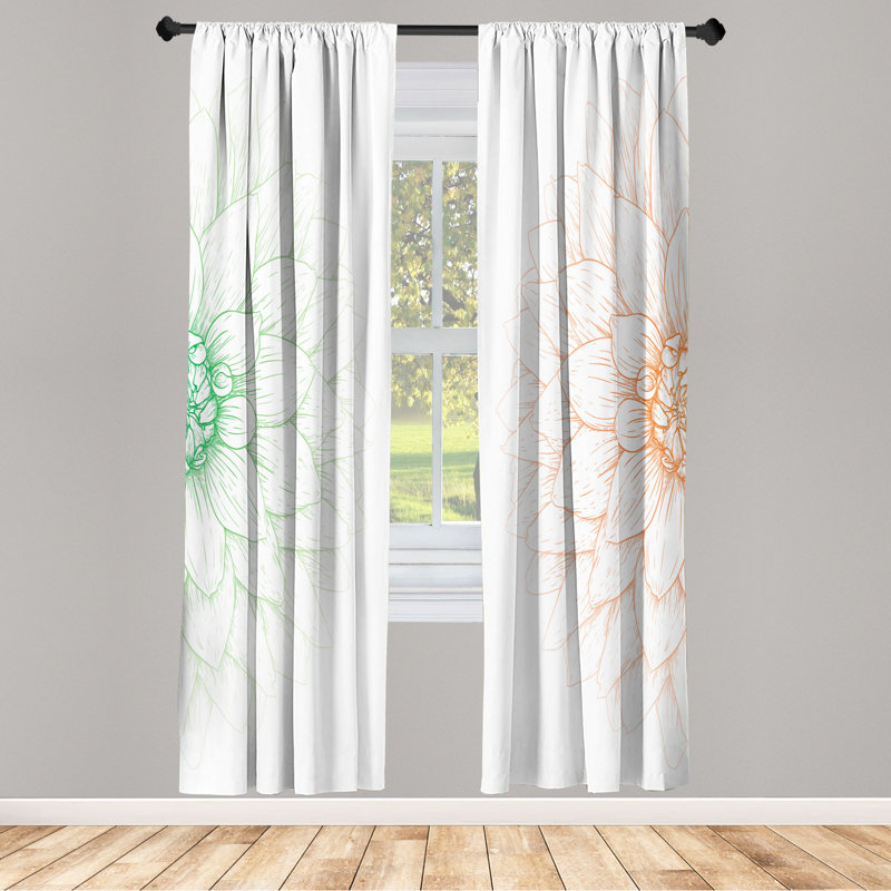 Microfiber Floral Semi-Sheer Rod Pocket Curtain Panels, 28" W x 95" L, Green/Orange