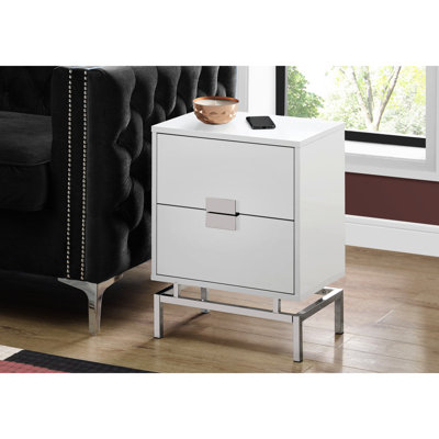 Table d'appoint contemporaine avec plateau blanc brillant et pieds en métal pour le salon de la chambre à coucher