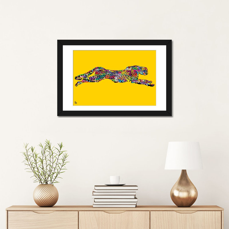 Guépard, impression sur toile tendue, H 16 po x l 24 po x P 1 po, Papier beaux-arts encadré noir, Blanc