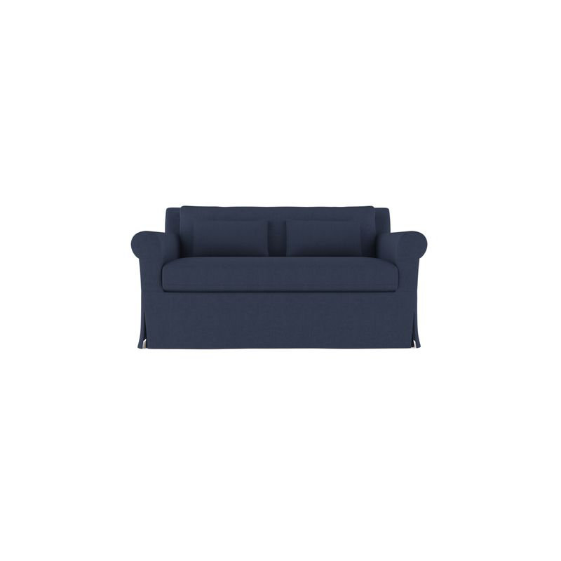 Ludlow Rolled-Arm Skirted Loveseat, Box Weave Linen Pumice, 34" H x 60" W x 38" D, Weathered