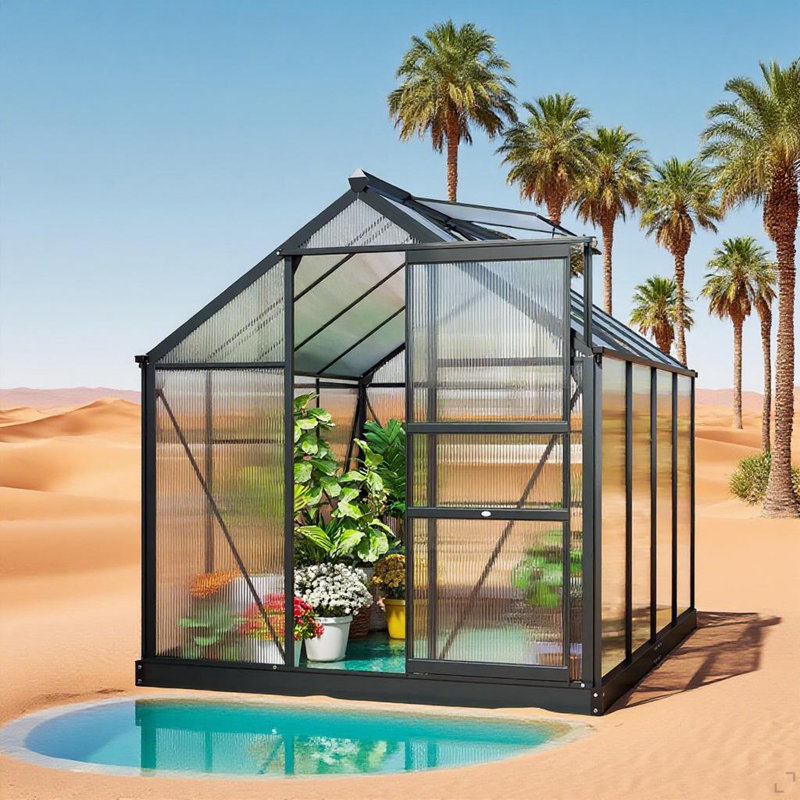 Outdoor Aluminum Walk-In Polycarbonate Greenhouse, 6.6' H x 8.3' W x 6.2' D, Gray