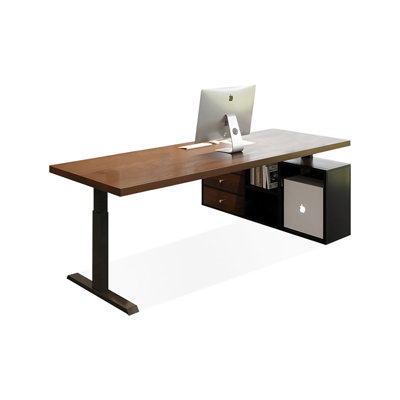 Brown + Black Rectangular Solid Wood desks