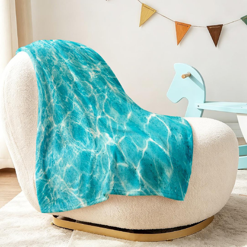 Jeté en molleton bleu ultra doux en flanelle, imprimé eau de mer turquoise, Throw 30" x 40"