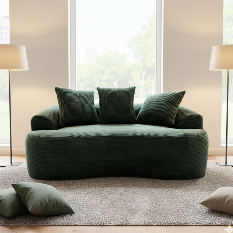 Coussins incurvés foncés à ressorts ensachés de 165,5 cm (65,18 po), 3 coussins décoratifs, solution pour petits espaces pour un confort et une détente optimaux.