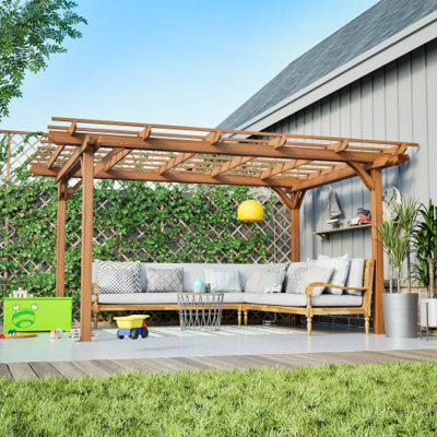 Pergola en bois 12 x 10 pi, pergola raisin en bois pour le soutien des plantes grimpantes pour le jardin, le patio, la cour arrière, la terrasse