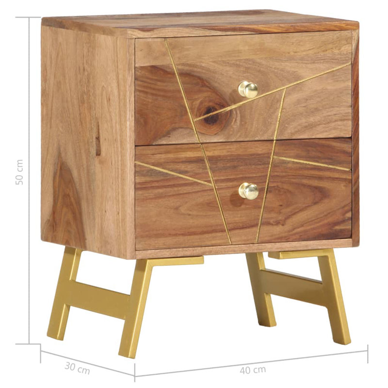 Keiran 15.7'' W Wood Nightstand, Brown/Gold