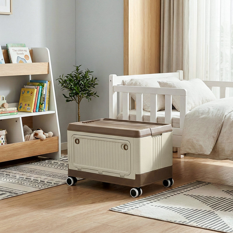 Plastic Storage Box with Wheels & Lid, Brown, 33.5" H x 54" W x 36" D
