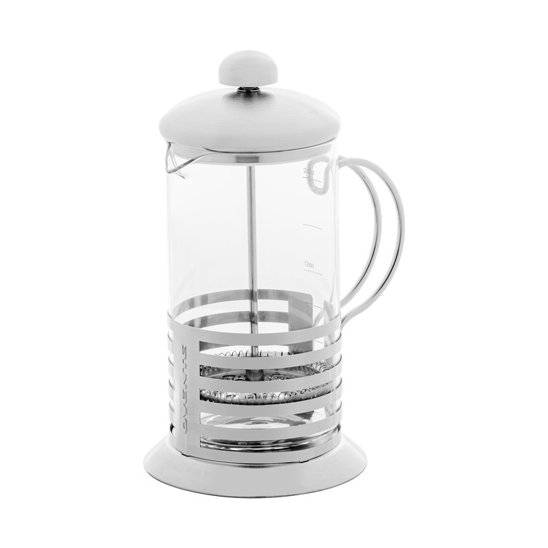 OVENTE French Press Coffee Maker 20 Ounce with Heat Resistant Borosilicate Glass, Stainless Steel Design and 4-Level Filter System, Portable Cold Brewer Pot for Travel, Camping or Gift, Silver FSH20S